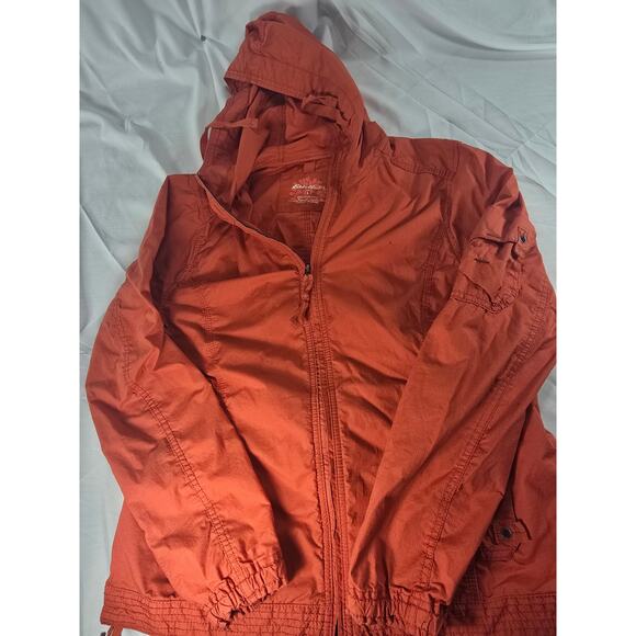 Eddie Bauer Women’s Hooded Jacket L Rust Orange Zip Front Lightweight Stretch - Picture 1 of 6